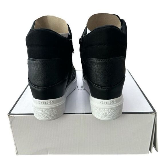 Guess Blairin 4 Rhinestone Logo Print Wedge Black Hi Top Sneakers 9.5 M Black - Picture 5 of 10